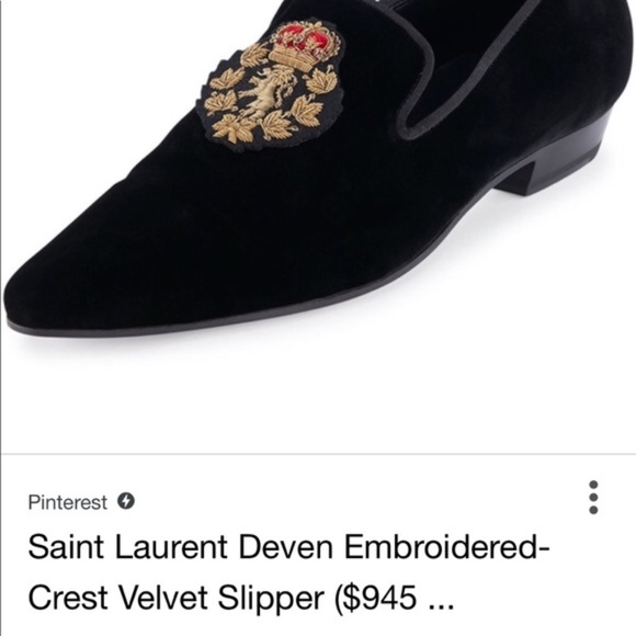 Saint Laurent Men’s Crest Venetian   Embroidered Black Velvet Loafers Saint Laurent Crest Venetian DEVON 25 Loafers NWT main image 3